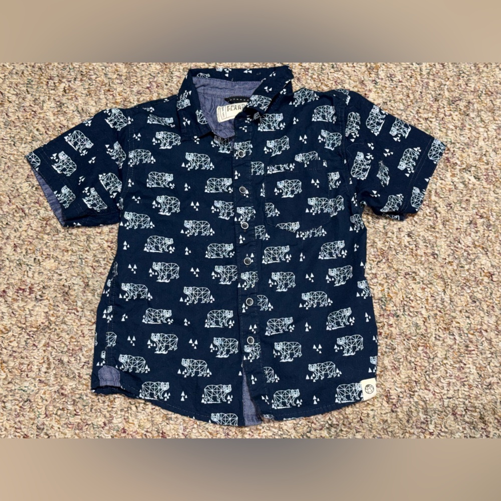 Boys size 6 Free Planet Dark Blue Cotton Shirt, top. Button down